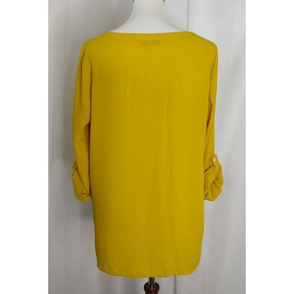 LOFT Blouse M Yellow Tab Sleeves Boat Neck Career Lightweight - Picture 6 of 7